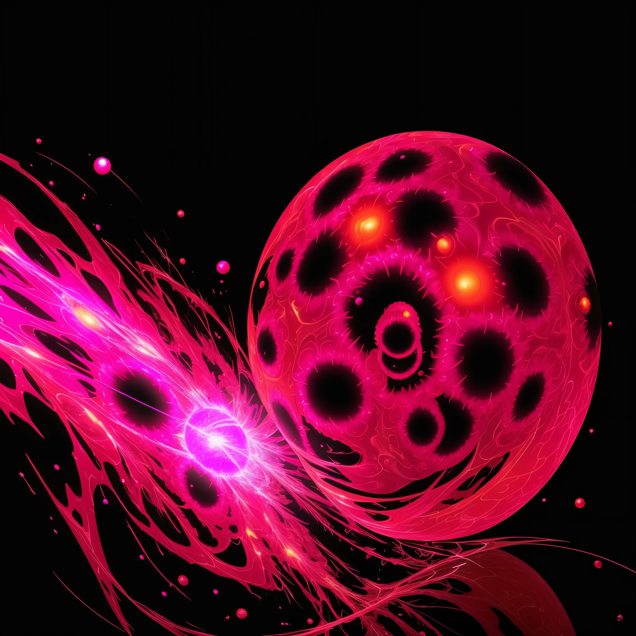 brightly colored ball with a black background and a red background, spherical, a large sphere of red energy, glowing sphere, ray tracing. fractal crystal, some spherical, swirling, 3 d fractals, 3d fractals, raytracting, computer generated, fractal, fractalization, trippy fractals, magenta lighting. fantasy