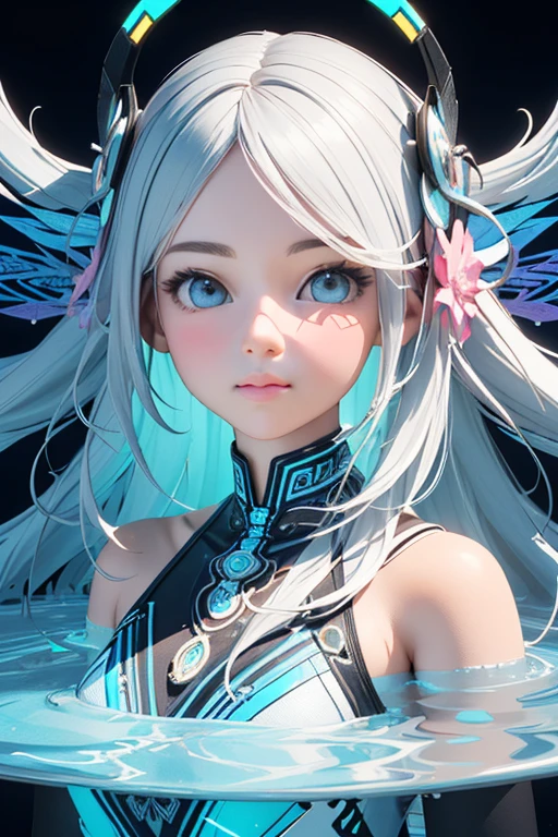 (masterpiece, best quality:1.2),(concept art、fractal art:1.5) ,(flat color:1.2),(3D:1.3),(fluorescence colour:1.5,colorful:1.2),looking at viewer,1girl,beautiful face,Gentle face,solo,upper body,floating colorful fluorescence water,vivid color、Symmetrical

