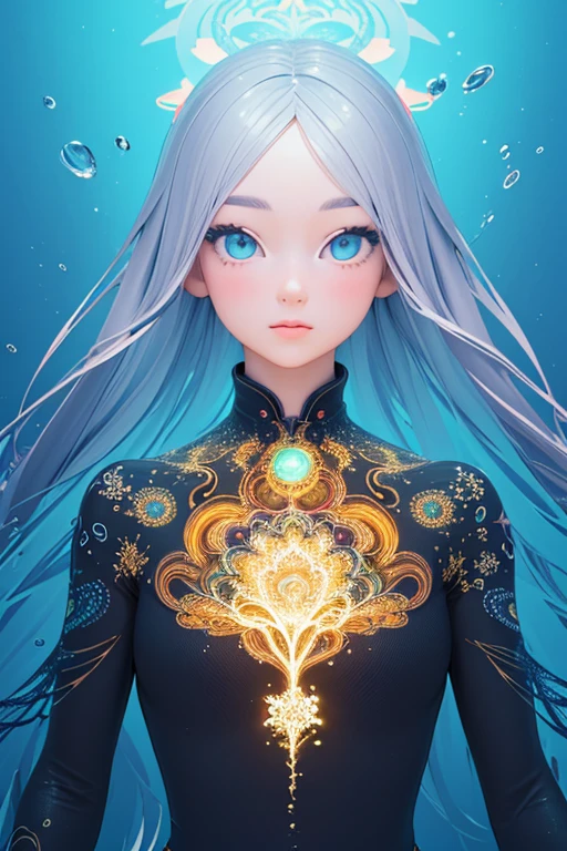 (masterpiece, best quality:1.2),(concept art、fractal art:1.5) ,(flat color:1.2),(3D:1.3),(fluorescence colour:1.5,colorful:1.2),looking at viewer,1girl,beautiful face,Gentle face,solo,upper body,floating colorful fluorescence water,vivid color、Symmetrical
