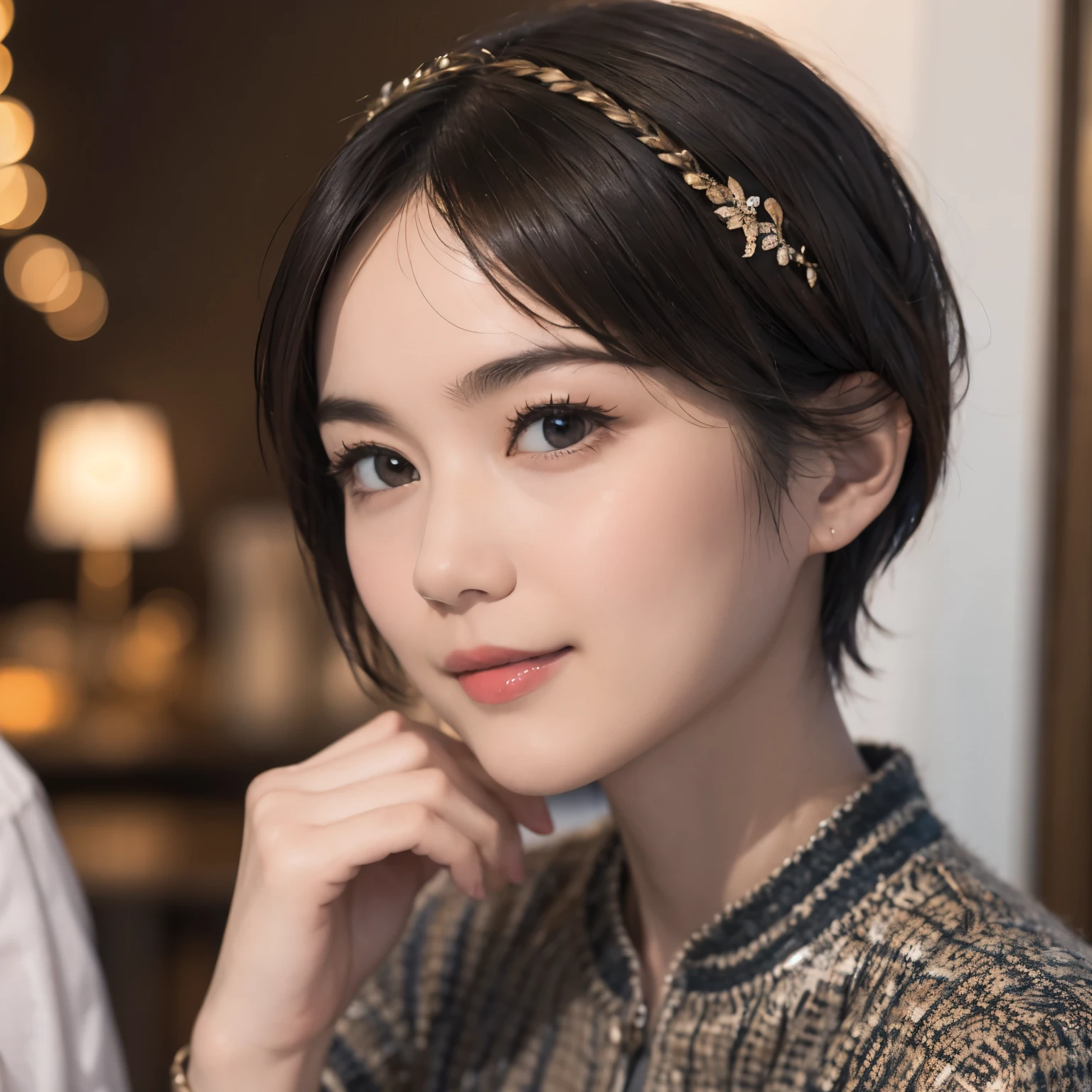 147
(20 year old woman,animal character print costume), (surreal), (High resolution), ((beautiful hairstyle 46)), ((short hair:1.46)), (gentle smile), (breasted:1.1), (lipstick)