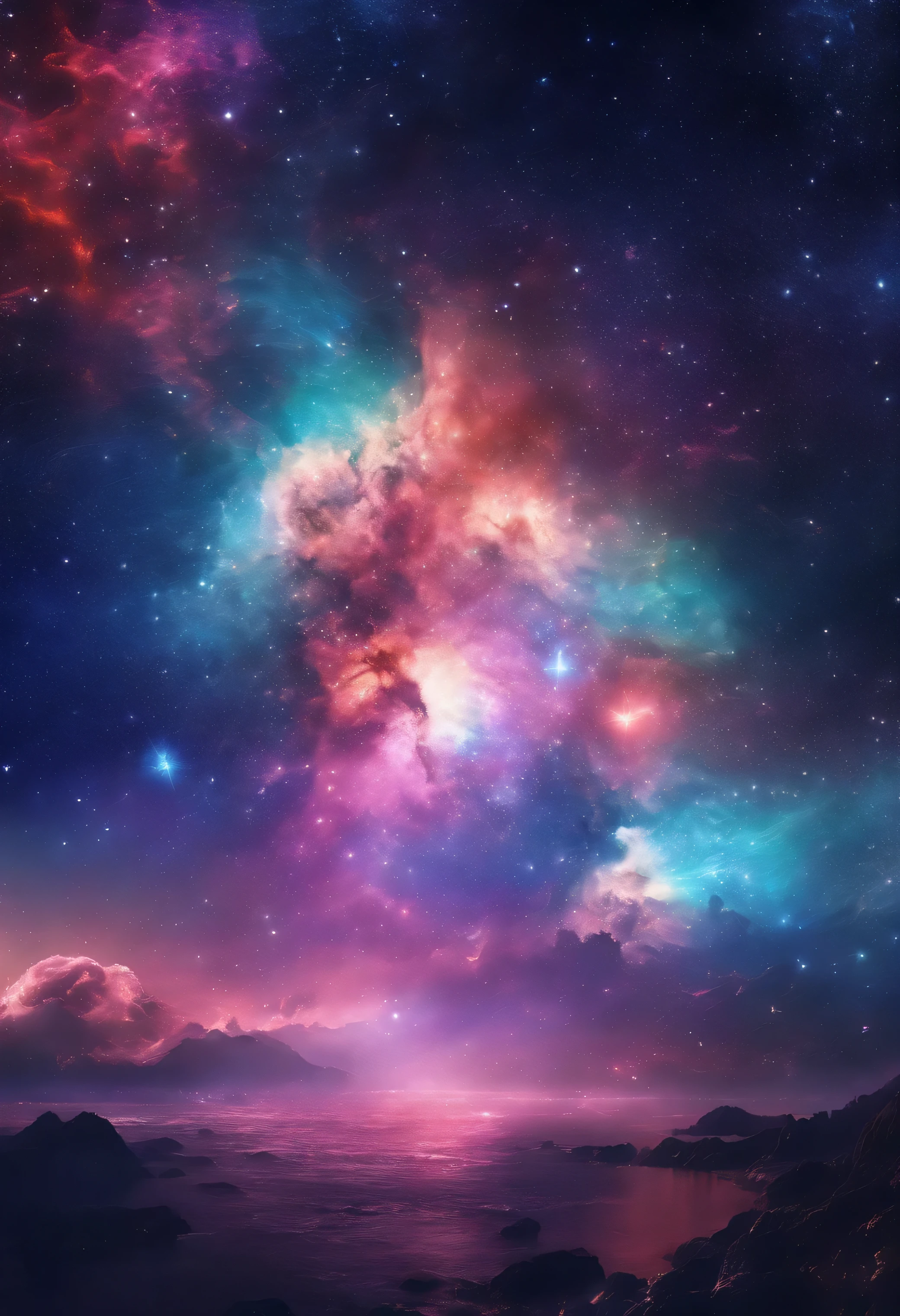 The stars shine，nice，luxurious，extreme colors，Wonders of the universe，8K,4K,Legendary masterpieces，Star Scrim。