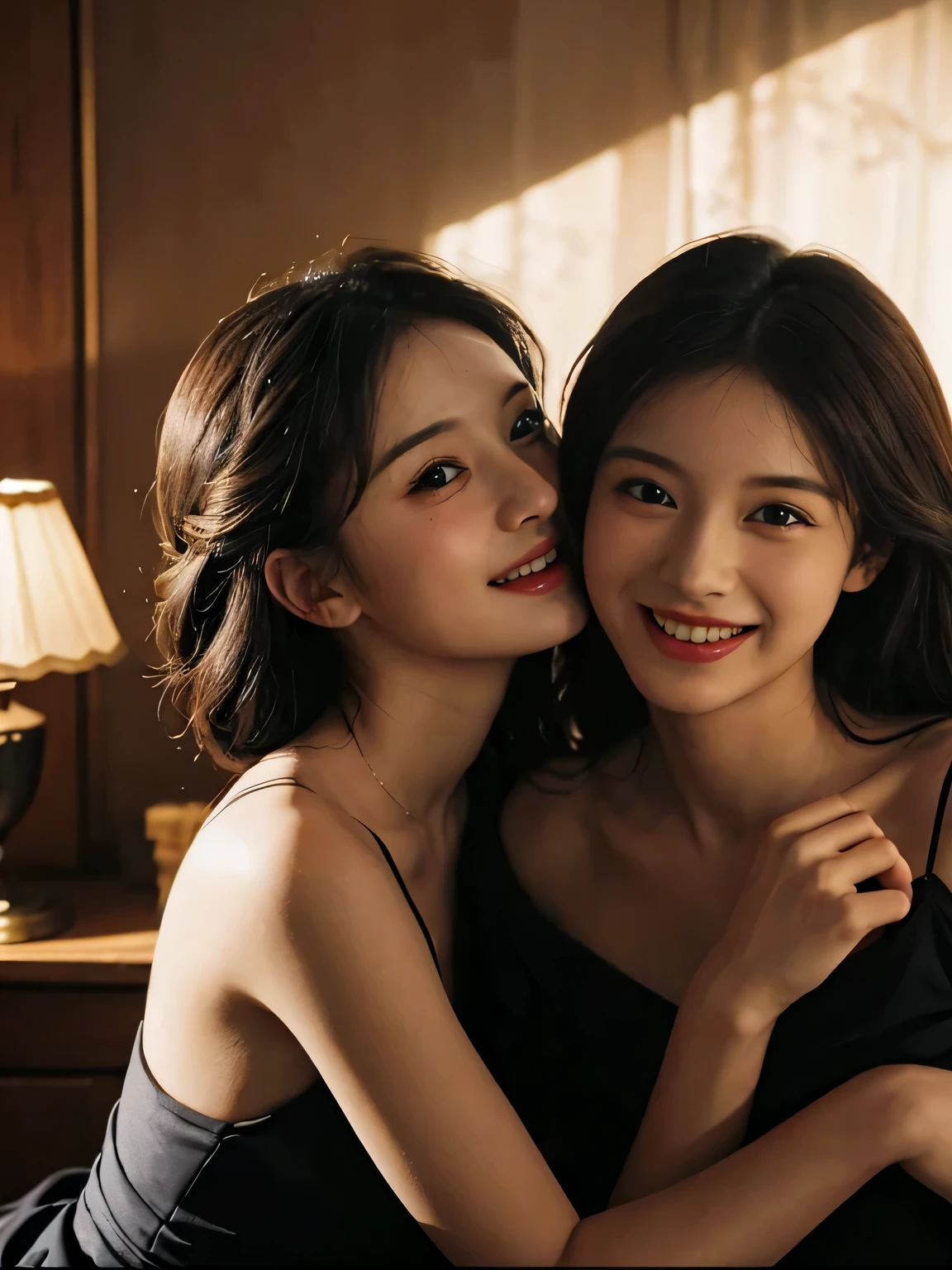 fruits,Grapes,Rosa,antique,A smile,,Sweet and seductive appearance.、Caravaggio's paintings、Chiaroscuro of Caravaggio,Two women frolicking,Cute smile, Expression of ecstasy