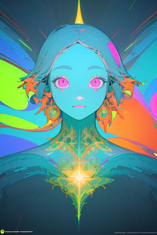 (masterpiece, best quality:1.2),(concept art、fractal art:1.5) ,(flat color:1.2),(3D:1.3),(fluorescence colour:1.5,colorful:1.2),looking at viewer,1girl,beautiful face,Gentle face,solo,upper body,floating colorful fluorescence,vivid color、Symmetrical