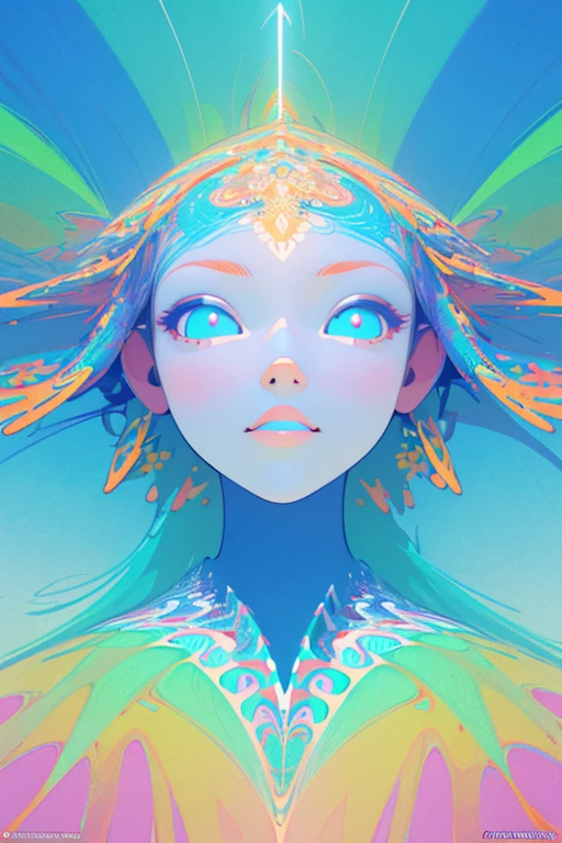 (masterpiece, best quality:1.2),(concept art、fractal art:1.5) ,(flat color:1.2),(3D:1.3),(fluorescence colour:1.5,colorful:1.2),looking at viewer,1girl,beautiful face,Gentle face,solo,upper body,floating colorful fluorescence,vivid color、Symmetrical
