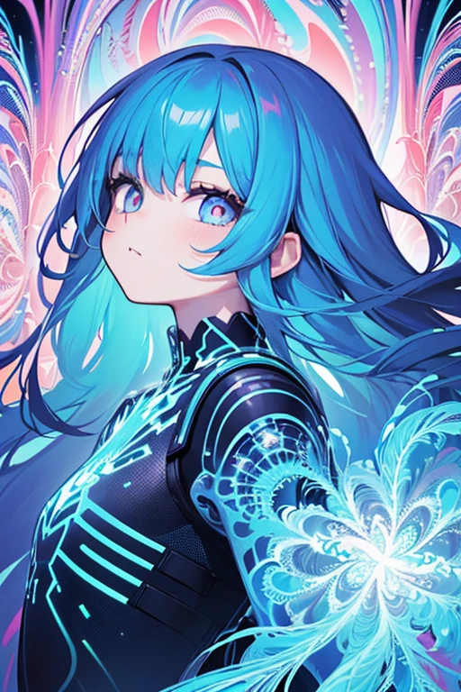 (masterpiece, best quality:1.2),(concept art、fractal art:1.5) ,(flat color:1.2),(2D:1.3),(fluorescence colour:1.5,colorful:1.2),looking at viewer,1girl,beautiful face,Gentle face,solo,upper body,floating colorful fluorescence,vivid color、Symmetrical