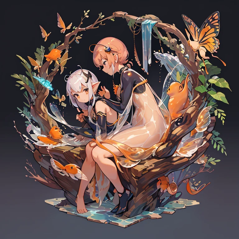 A cotton silkworm girl in an all-back style who was serving a transparent butterfly snake was arrested.、amazing dynamism、great angle、Unstable buoyancy sandstorm、(Many friendly transparent copper octopuses whisper to each other as they huddle together.)、 (surround each other&#39;transparent goldfish octopus)