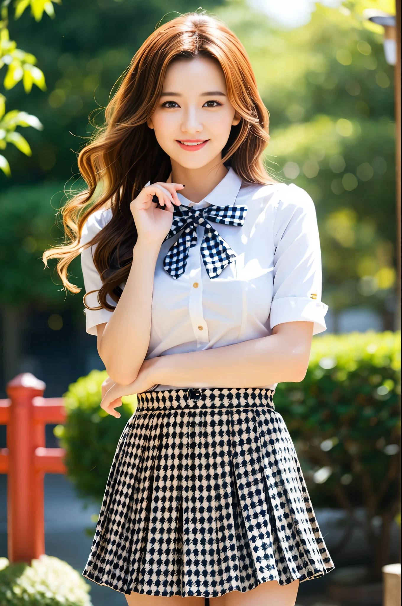(8K, Best Quality, Masterpiece: 1.2), (Realistic, Photorealistic: 1.37), Super Detailed,(top-quality), (ultra-detailliert),High Resolution,
BREAK
1 girl, 16 yo, (Cute Japan Beautiful Girl:1.3), Solo, (Nose Redness), (Seductive Smile: 1.15), Beautiful Eyes, (Long Hair: 1.2), Floating Hair Novafrog style, full body, (Beautiful detailed eyes), (large breasts:1.1), (cleavage:0.9), (Japan high school uniform:1.4), (Pleated mini-skirt with checkered pattern:1.4), (like a model style of body), (long leg),(Dynamic Pose: 1.2),moles under the eyes, no make-up,
BREAK
day time,in the fastfood shop, (Professional Lighting, Bokeh), (Light Particle, Lens Flare, Luminous Particle: 0.6),