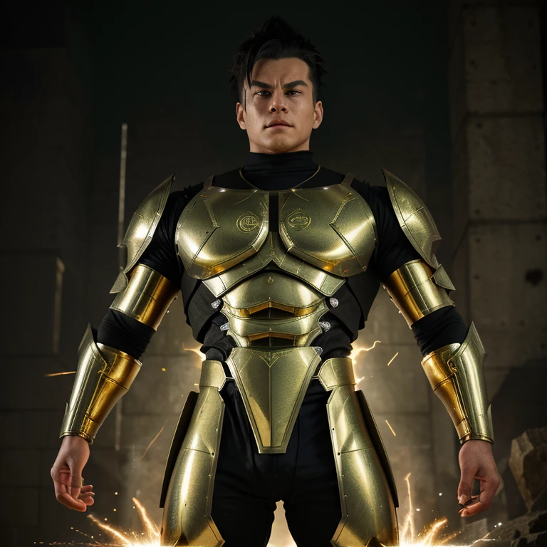 ((Mega detailed CG, 8k resolution))
Gohan, standing tall with his powerful muscles bulging, is shown in the height of his Beast transformation. His Saiyan hair, usually slicked back in a tidy bun, is now wild and disheveled as it stands on end, radiating intense energy. His piercing green eyes are glowing with an otherworldly light, and his sharp, angular features are etched with deep furrows, reflecting the immense power coursing through his body.
His armor, once a conventional battle suit, has transformed into an intricately designed exoskeleton, covered in gold and metallic accents