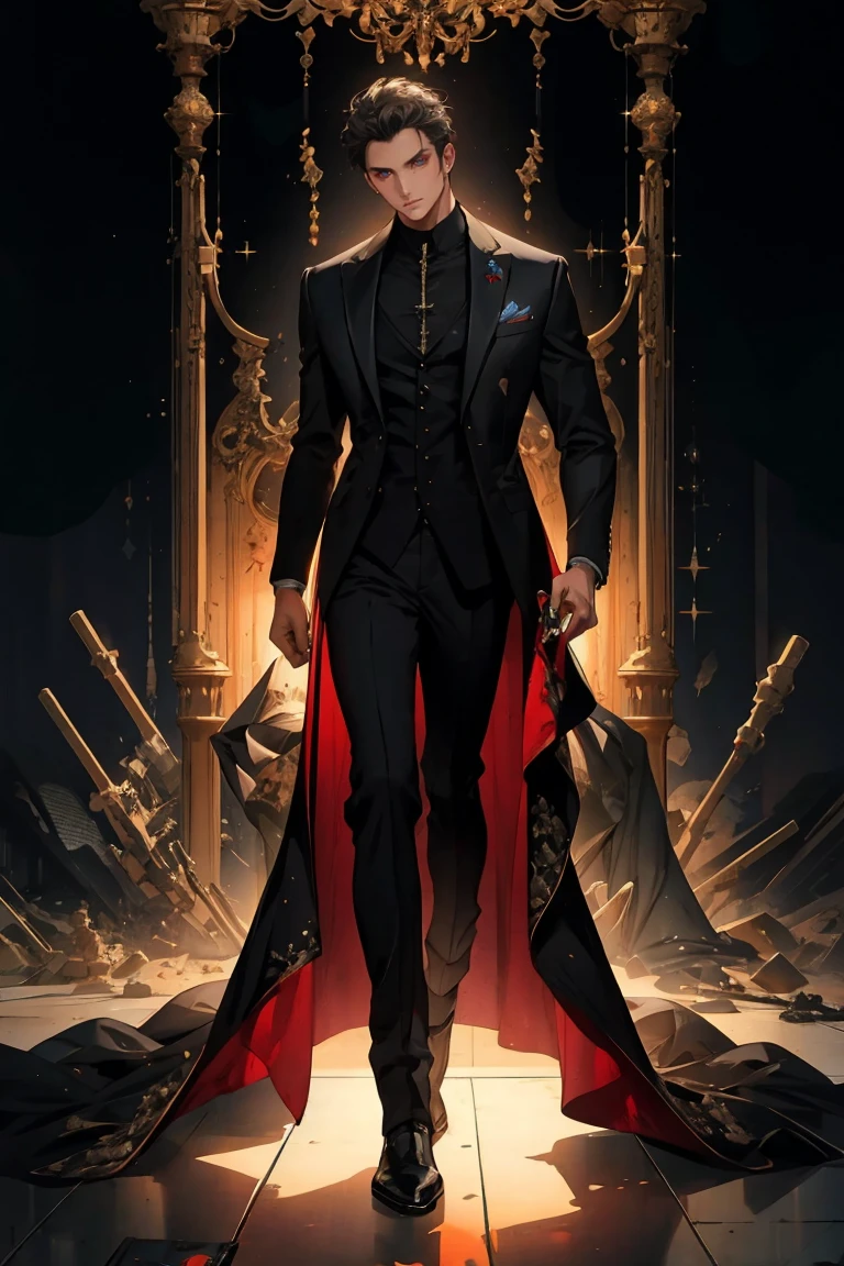 masterpiece, glowing,1 man, wrenchelegadome, black suit