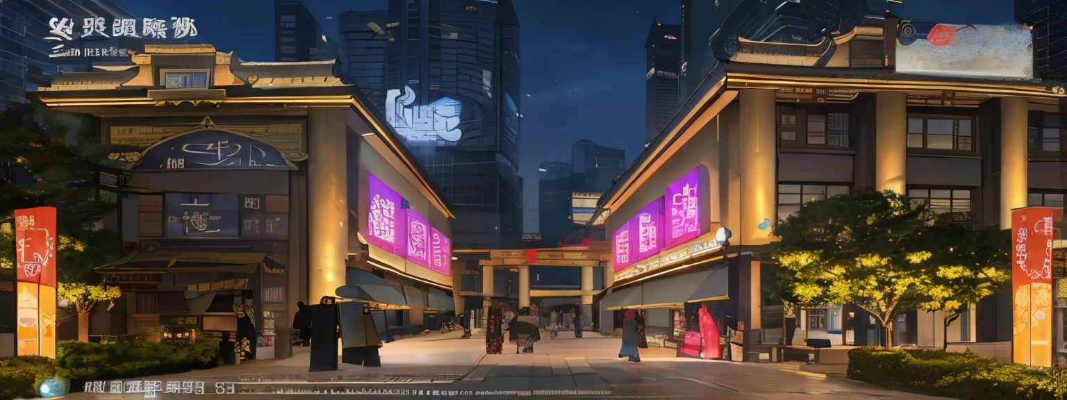 night,people walking on city streets, Beautiful rendering of the Tang Dynasty, Popular topics on cgstation, cgsociety and fenghua zhong, entertainment area, cgstation trends, inspired by Fenghua Zhong, feng zhu |, Game CG, cgartists, by Fei Danxu, inspired by Zou Yigui, by Ni Yuanlu