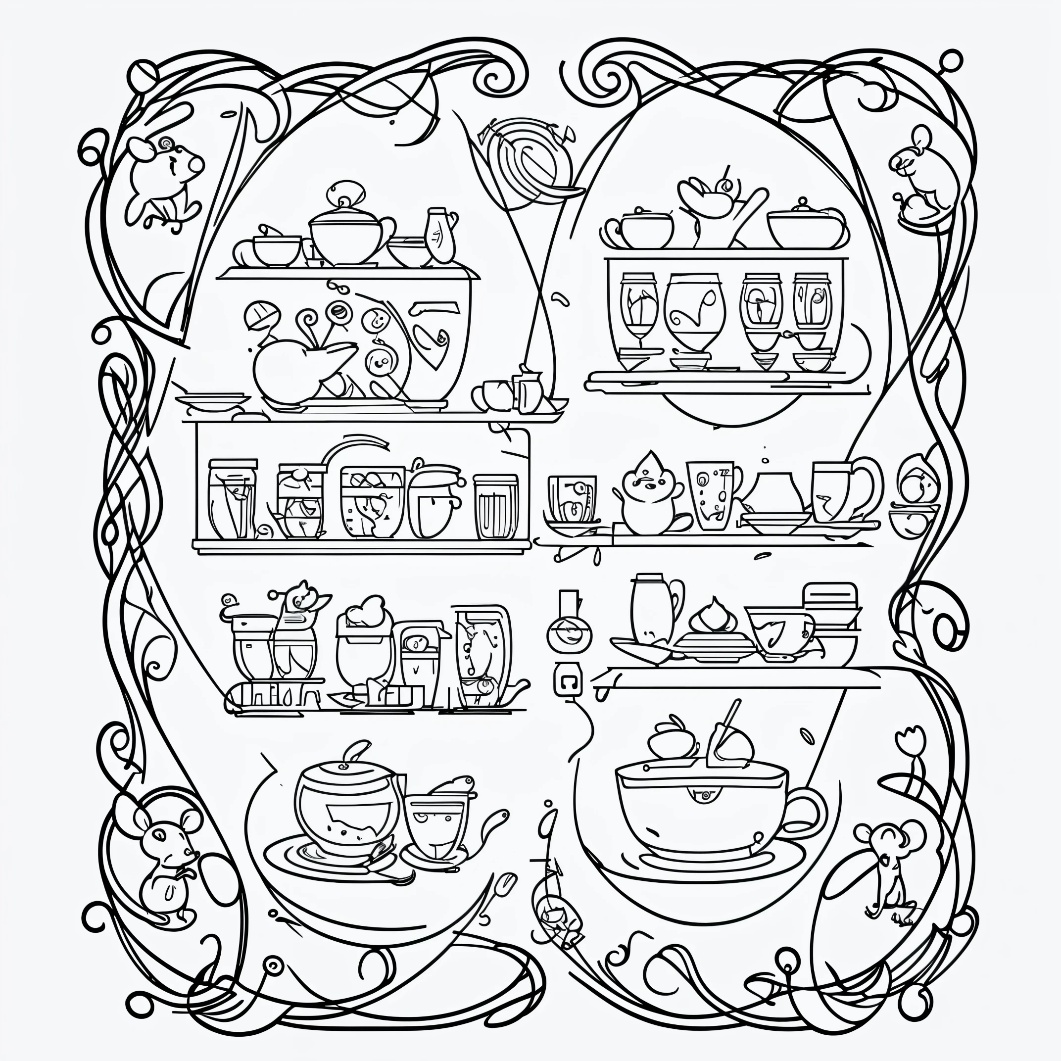 mouse cafe, logo, vector, line art, design, inspiration, straight, symmetry