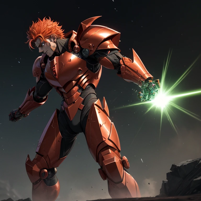 ((Mega detailed CG, 8k resolution))
Piccolo, standing tall with his powerful muscles bulging, is shown in the height of his Orange transformation. usually slicked back in a tidy bun, is now wild and disheveled as it stands on end, radiating intense energy. His piercing green eyes are glowing with an otherworldly light, and his sharp, angular features are etched with deep furrows, reflecting the immense power coursing through his body.
His armor, once a conventional battle suit, has transformed into an intricately designed exoskeleton, covered in red and metallic accents