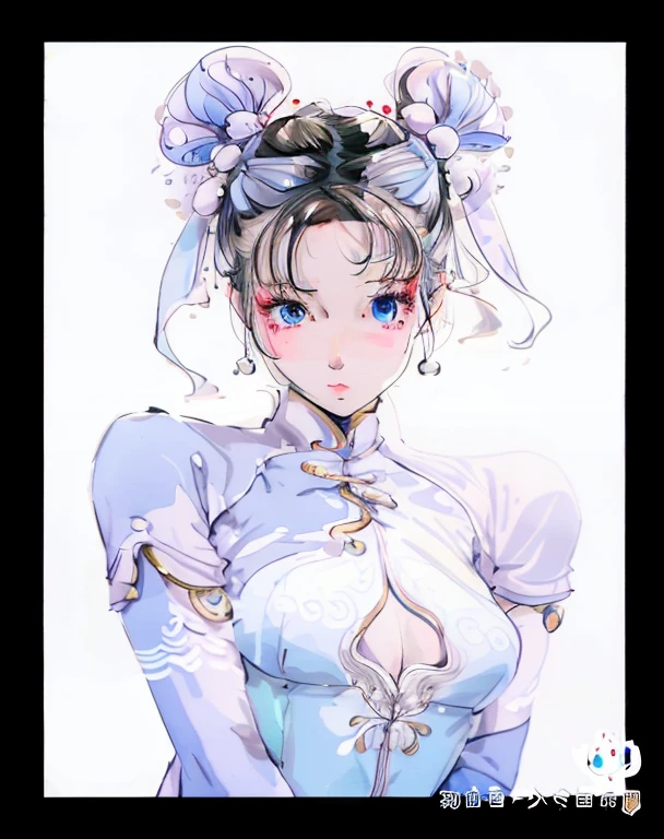 anime girl，blue eyes，white dress，bow tie, portrait of Chun Li, guweiz, Very detailed and beautiful fan art, Chun Li&#39;s portrait, Chun Li, guweiz style artwork, [ 4k digital art ]!!, Digital animation illustration, Extremely detailed Artgerm, 
