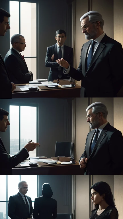 (Quality tags: masterpiece, high resolution, photo-realistic:1.3), a captivating image capturing the tension and negotiations between Israel and Palestine, (stern faces of diplomats in heated discussions:1.2), a visual narrative of the high-stakes negotiations, (body language conveying the intensity of the situation:1.2), a scene charged with diplomatic urgency, (turbulent atmosphere reflecting the gravity of the talks:1.1), a somber ambiance in the midst of delicate negotiations, (subtle details of diplomatic gestures and expressions:1.1), portraying the complex dynamics at play, (subdued atmosphere conveying the weight of the discussions:1.2), a powerful portrayal of the profound diplomatic tension, (dynamic composition focusing on the key figures:1.2), a vivid representation of the diplomatic highwire act, (subtle play of light and shadow:1.2), creating a visually striking image of the negotiation spotlight.