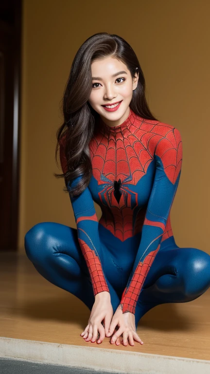 ((highest quality)), (8K), (masterpiece)), (Full body to toes:1.4)、 beautiful woman with perfect figure: 1.4, , (Spider-Man continues), Highly detailed face and skin texture, fine eyes, double eyelid, (big breasts), (smile),city of tokyo、