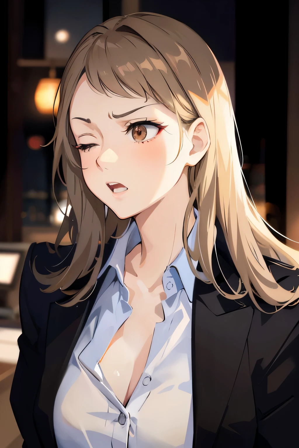 Brown eyes, angry, gritting teeth, struggling, detailed sharp nose
