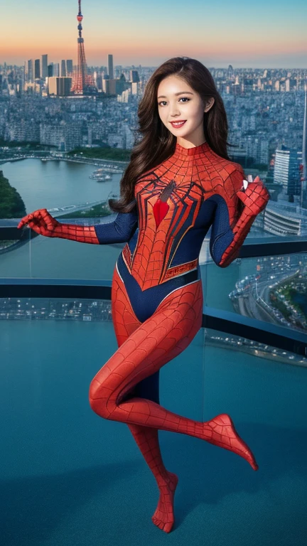 (masterpiece, best quality:1.2), 1girl, solo Beautiful woman,detailed,defined body,spider man cosplay,small breasts,beautiful detailed eyes,beautiful detailed lips,extremely detailed eyes and face,longeyelashes,(best quality,4k,8k,highres,masterpiece:1.2),ultra-detailed,(realistic,photorealistic,photo-realistic:1.37),vivid colors,HDR,studio lighting,physically-based rendering,extreme detail description,professional,portraits,spiderman costume,shiny texture,fitting tightly,subtle muscles,feminine figure,confident expression,sharp focus,luxurious long hair,striking beauty,attention-grabbing appearance,perfect makeup,tiny waist,stylish pose,playful attitude,breathtaking background,lively atmosphere,cityscape view,web-like patterns,superhero-inspired composition,bold contrast,emphasis on curves,expressive eyes,subtle smile,luminous glow,graceful movements,artistic interpretation,colorful palette,exquisite persona,impressive realism,aesthetic excellence,artistic flair.