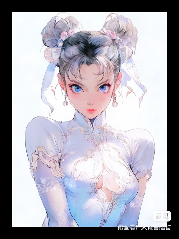 anime girl,blue eyes,white dress,bow tie, portrait of Chun Li, guweiz, Very detailed and beautiful fan art, Chun Li's portrait, 4K