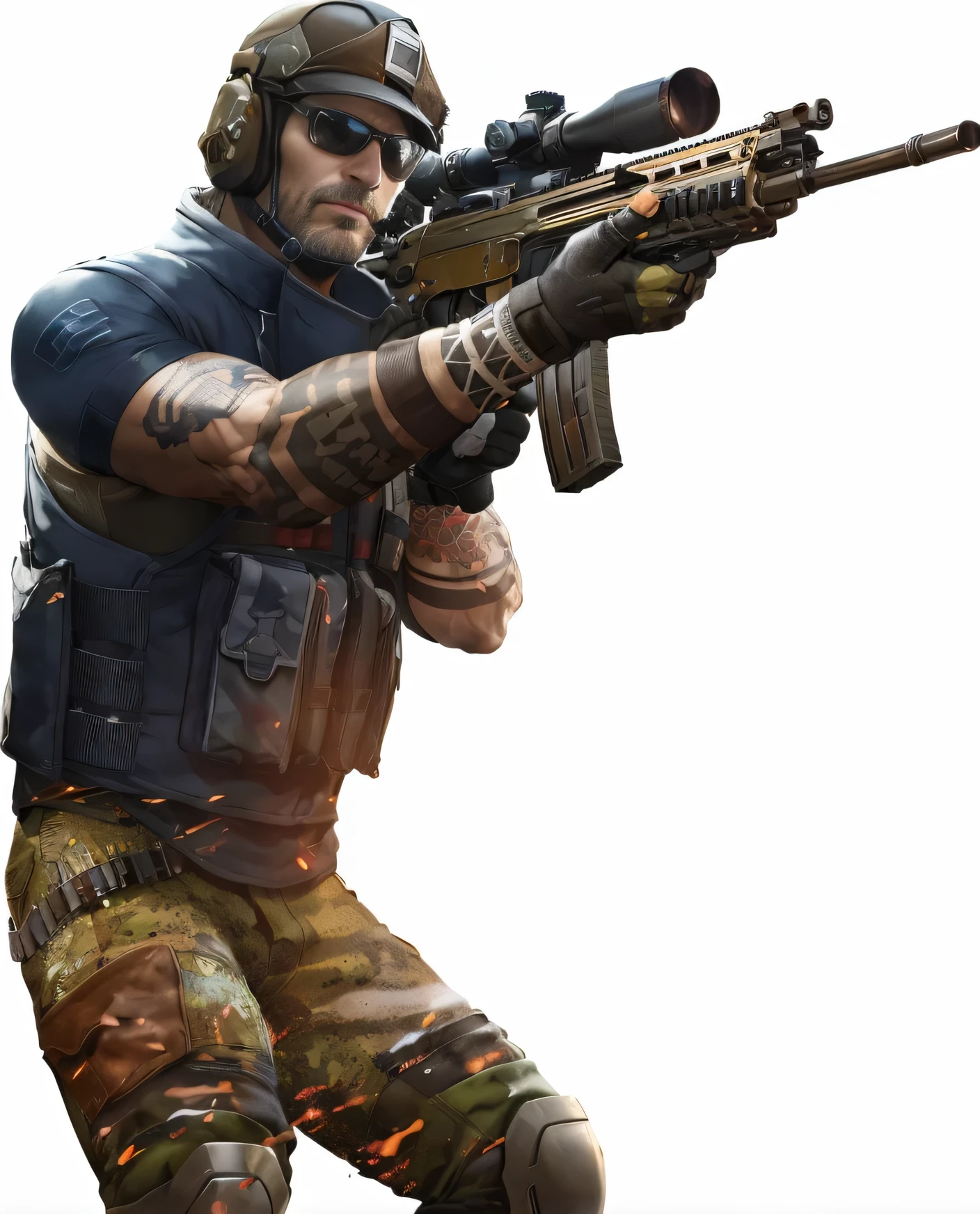 There is a man with a gun and a motorcycle in front of the fire, conceptual art like ernest halimov, 2d game art gta cover, 2 d game art gta cover, detailed game art illustration, 2d game art gta5 cover, game poster, background artwork, game art, character art《Contra》, game illustration, Violent exchanges escalate