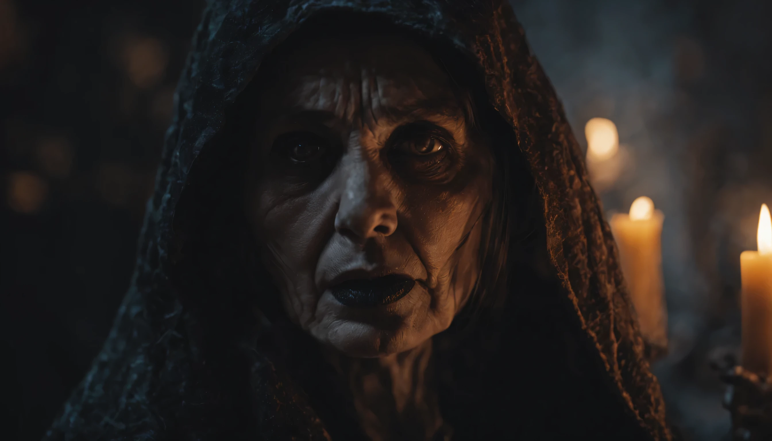 (best quality,4k,8k,highres,masterpiece:1.2),ultra-detailed,(realistic,photorealistic,photo-realistic:1.37),horror,portrait,dark-colored,detailed-sketching,dramatic-lighting,creepy,
intense-shadows,aging-woman,witch-like-features,glowing-eyes,gritty-atmosphere,candlelit-room,fear-inducing,vivid-colors,haunting-presence,macabre,demonic-affiliation,evil-intentions,ominous,
tattered-clothing,aged-face,tightly-wrapped-headscarf,mysterious-aura,sharp-fangs,wrinkled-skin,twisted-expression,infernal-alliance,terrifying-makeup,gothic-style,nail-biting,haunted-atmosphere,
curse-casting,witchcraft,sinister-smile,dark-secrets,devilish-pact,folklore-inspired,chilling-chants
