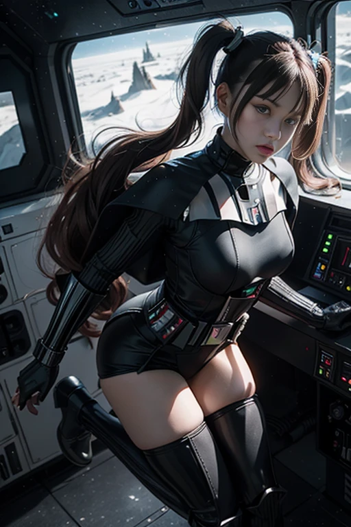 StarWars、twin tails、Darth Vader Cosplay Woman、Space Super Armor、Jump Action、Without helmet