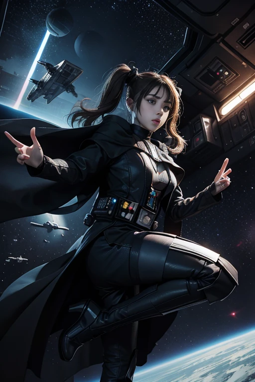 StarWars、twin tails、Darth Vader Cosplay Woman、Space Super Armor、Jump Action、Without helmet