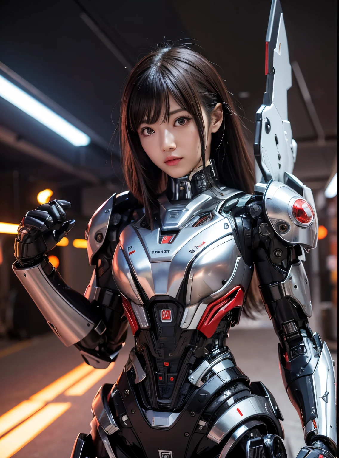 rough skin, Super detailed, advanced details, high quality, 最high quality, High resolution, 1080P, hard disk, beautiful,(cyborg),missile,rocket,machine gun,beautifulcyborgの女性,メカcyborgガール,battle mode,Mecha body girl,彼女は武器を持ったバトルcyborgメカを身に着けています,cyborg戦士