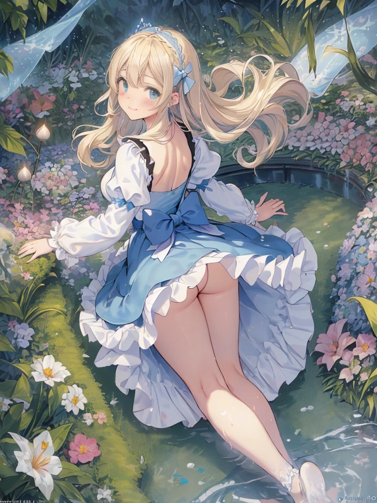 photo realistic, (masterpiece,best quality:1.4),(8k,raw photo,photo realistic:1.2), detailed skin, detailed face,1girl,Japanese idol,cute face, , Not Safe for Work,
1 girl in, length hair, blue eyes, blonde hair, light smile, ((hair of pubis, Not safe for work))), pubisure, ((shiny wavy hair)), diadems, (((all-fours top-down bottom-up looking back))), up-skirt, doress, gothic dresses, shairband, shortsleeves, the bow hair, ((blue shairband)),(((No Panties))), (((twat))), ((Open twat)), (((skirt-lift))), a smile, red blush, light Blue Doress, Alice (Alice in Wonderland), White frilled legwear, ((Blue the Bow)), Puffy Sleeves, Bangss, Apron Dress, shortsleeves, ((Blue bow ribbon)), long hair, mini crown, frilld, white gothic dresses,: q, masterpiece, top-quality, not safe for work, Little Girl yo, braided bangs, mary janes,(FULL Body), (((spread puss,Not Safe for Work))), (((cervix))), ((puss juice, Sweat, Sweatdrop)), (((spread puss,Not Safe for Work))), ((ure-thra)), nip,((cli-toris)), urinates, (((anus))), (((from below))),(Garter ring that looks like frilly panties),(((nudi-ty:1.6,top-less:1.1,expose breasts,breasts out))),flat chest, (((nipp-les))),(((nipp)),nip,
yumekawa,yumekawaii,pastel color,(wonderland garden:1.3),imagination, friled panties,