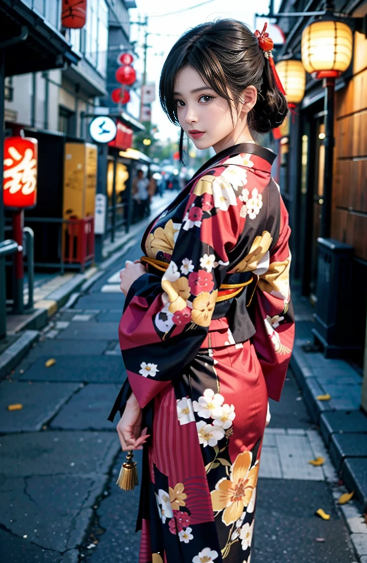 (highest quality,8K quality,masterpiece:1.3,High resolution,table top:1.2), Front view:0.8,Full body Esbian:1.2, looking at the viewer, 23 year old woman, look at the camera,(Japanese clothing, kimono:1.4,generally:1.2, choker:1.4),(short hair:1.2,well-groomed black hair), (back alley:1.3), kimono comes off,I can see my thighs,I can see your pants,beautiful face,cinematic,(young gravure idol, Young skinny gravure idol, sophisticated gravure idol),(detailed perfect face),normal hand:1.5,normal fingers:1:5,normal feet:1.5