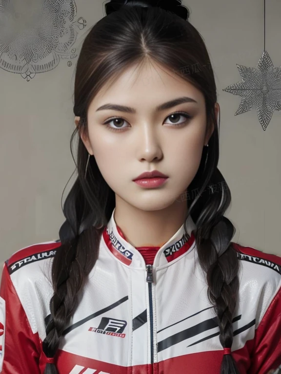 Red racing suit,Two braids