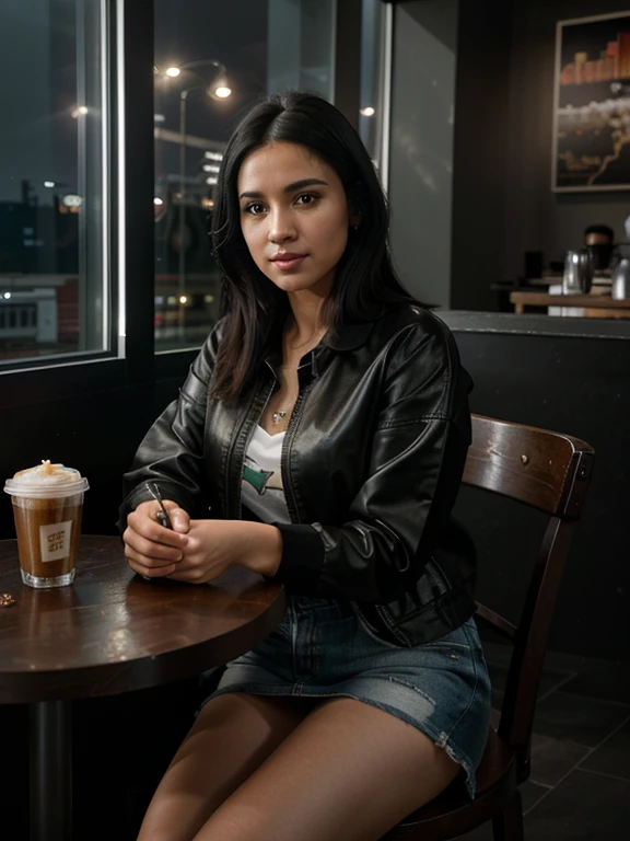 professional full body photo, (4k photo:1.1), (Sharp focus:1, Great lightning, high detail, black hair, ,,happy, confident, highly detailed, and dramatic, cinematic lighting, bright scene, soft lights,, hyperrealist, photorealistic, masterpiece, full body, in coffee shop, casual clothes facing the camera

