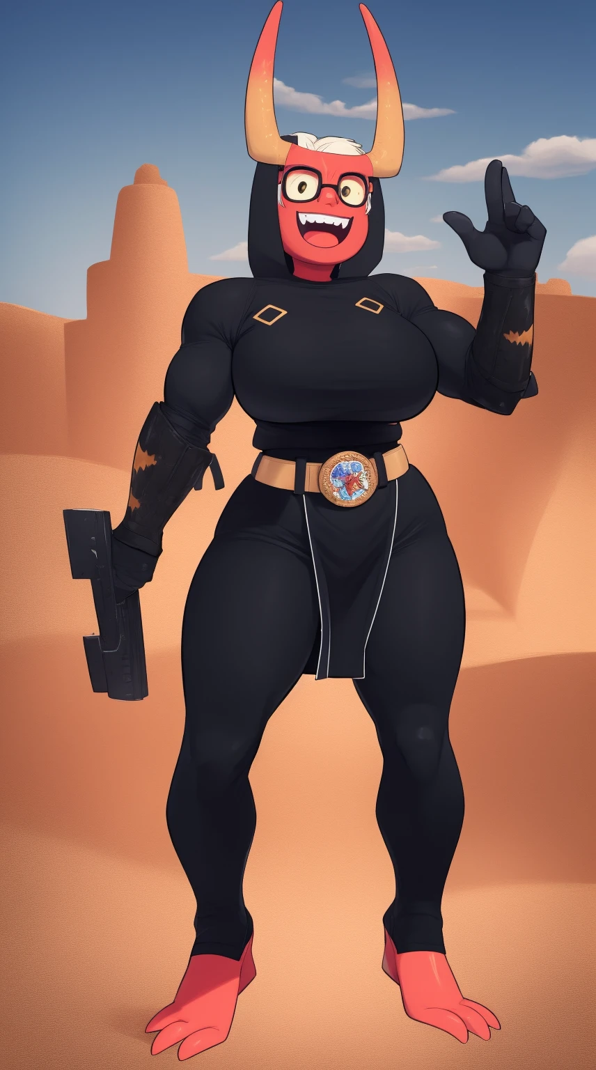 masterpiece, adam blade76, black jacked, long jacked, glasses, pants, belt, muscle, open mouth, smile, desert, sun, tower, full body, feet,refsheet, UHD, retina, masterpiece, ccurate, anatomically correct, textured skin, super detail, high details, high quality, award winning, best quality, highres, pullover
