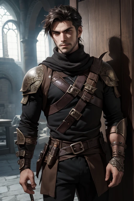 epic,TRPG,Thief,Rogue,adventurer,stubble,male,sharp eyes,40 generations