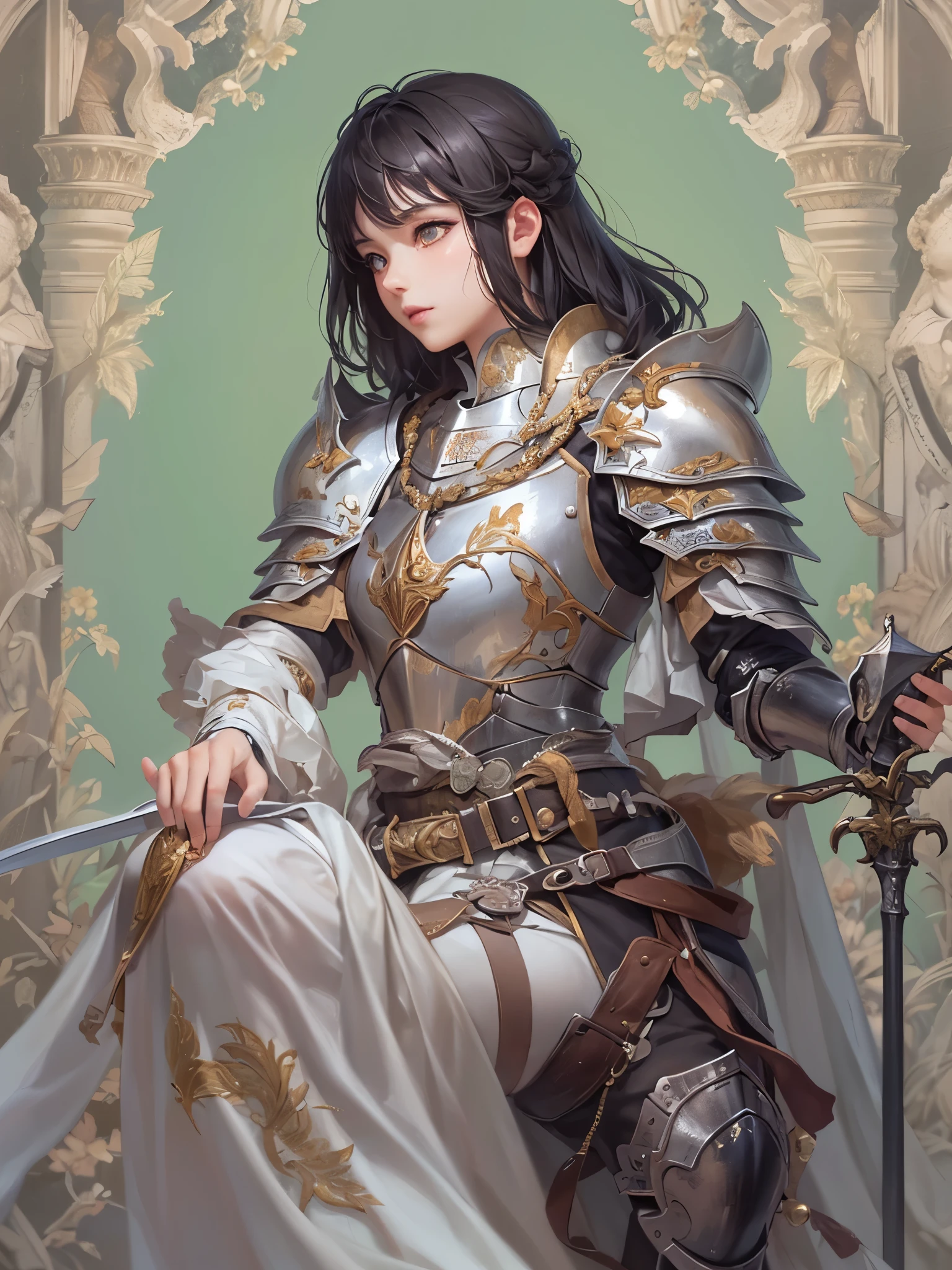 ((highest quality)),(ultra high resolution),(超詳New),(detailed description),((best CG)),(best work of art),super precision art,素晴らNew描写芸術,(Fantasy art with precise details:1.5), (1 Female Knight:1.6),beautiful and well-shaped face:1.6,Rin々New:1.5,natural makeup:1.4,short hair:1.8,Meticulously detailed armor:1.6,Precise and detailed reliefs:1.7,