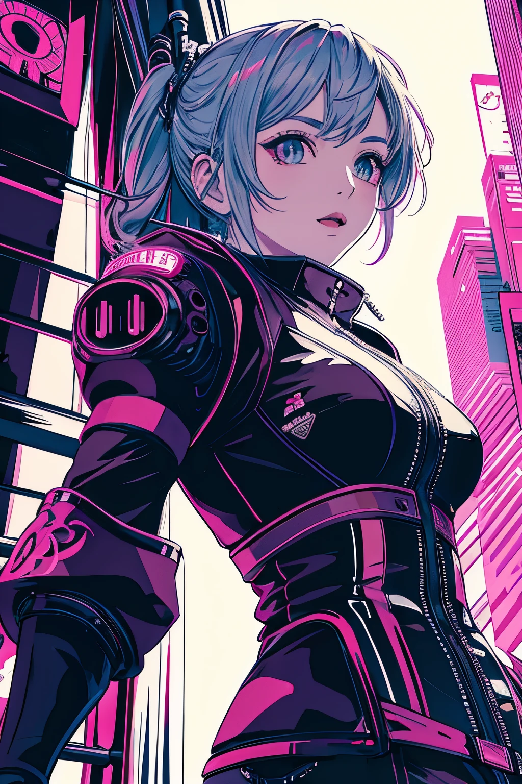 In the realm of Koikatsu anime art, a masterpiece comes to life with intricately defined lines that are hyper-stylized and ultra-detailed. The subject's eyes, shimmering with an intense brightness, are extremely detailed, their surfaces adorned with meticulously rendered reflections that catch the light. High contrast and shadowing add depth and dimension to the image, creating a captivating cyberpunk atmosphere in this 4k, top-quality illustration.