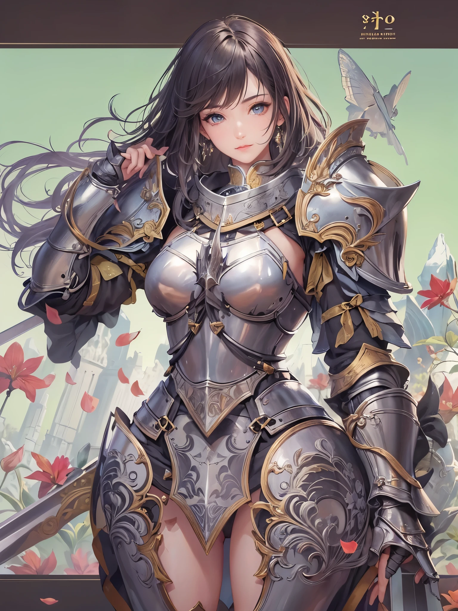 ((highest quality)),(ultra high resolution),(超詳New),(detailed description),((best CG)),(best work of art),super precision art,素晴らNew描写芸術,(Fantasy art with precise details:1.5), (1 Female Knight:1.6),beautiful and well-shaped face:1.6,Rin々New:1.5,natural makeup:1.4,short hair:1.8,Meticulously detailed armor:1.6,Precise and detailed reliefs:1.7,