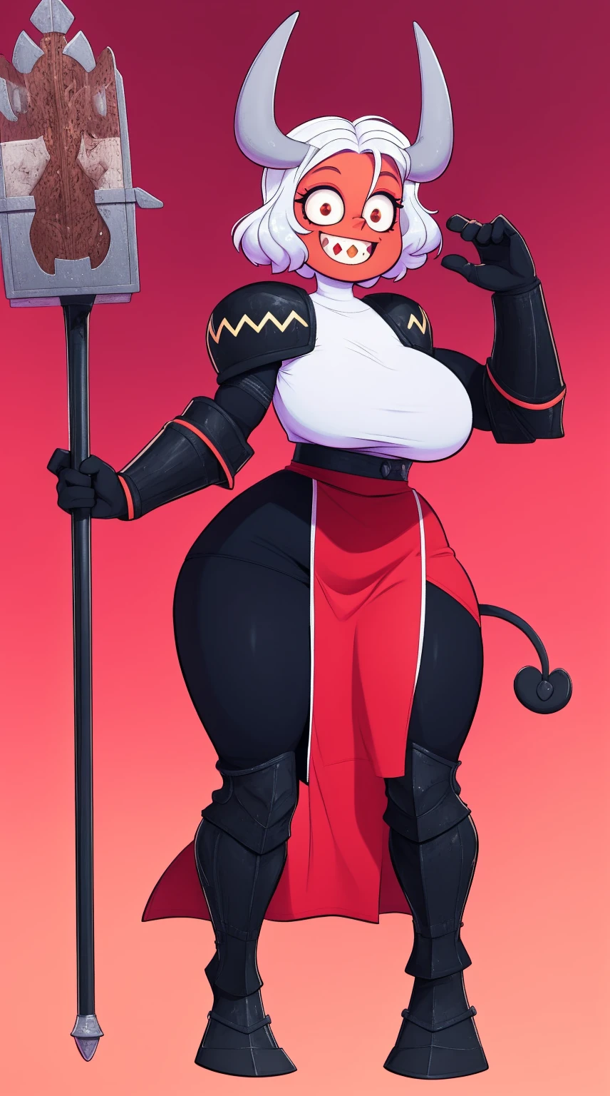 nun, demon girl, walking, , warpriesstes, silver hair, short hair, sacred gauntlets, long ski, cute smile, pure smile, love smile,,veillong skirt, pantyhose, staff holding, armor, gloves, standing, full body,sharpteeth,standing, full body, happy, joyfull