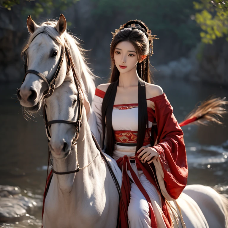 martial arts,Riding a white horse,That young man in white,male,Asian,Handsome,The face is like jade,Sword in hand,Flying sand and flying rocks,Ultra HD quality,Character front close-up