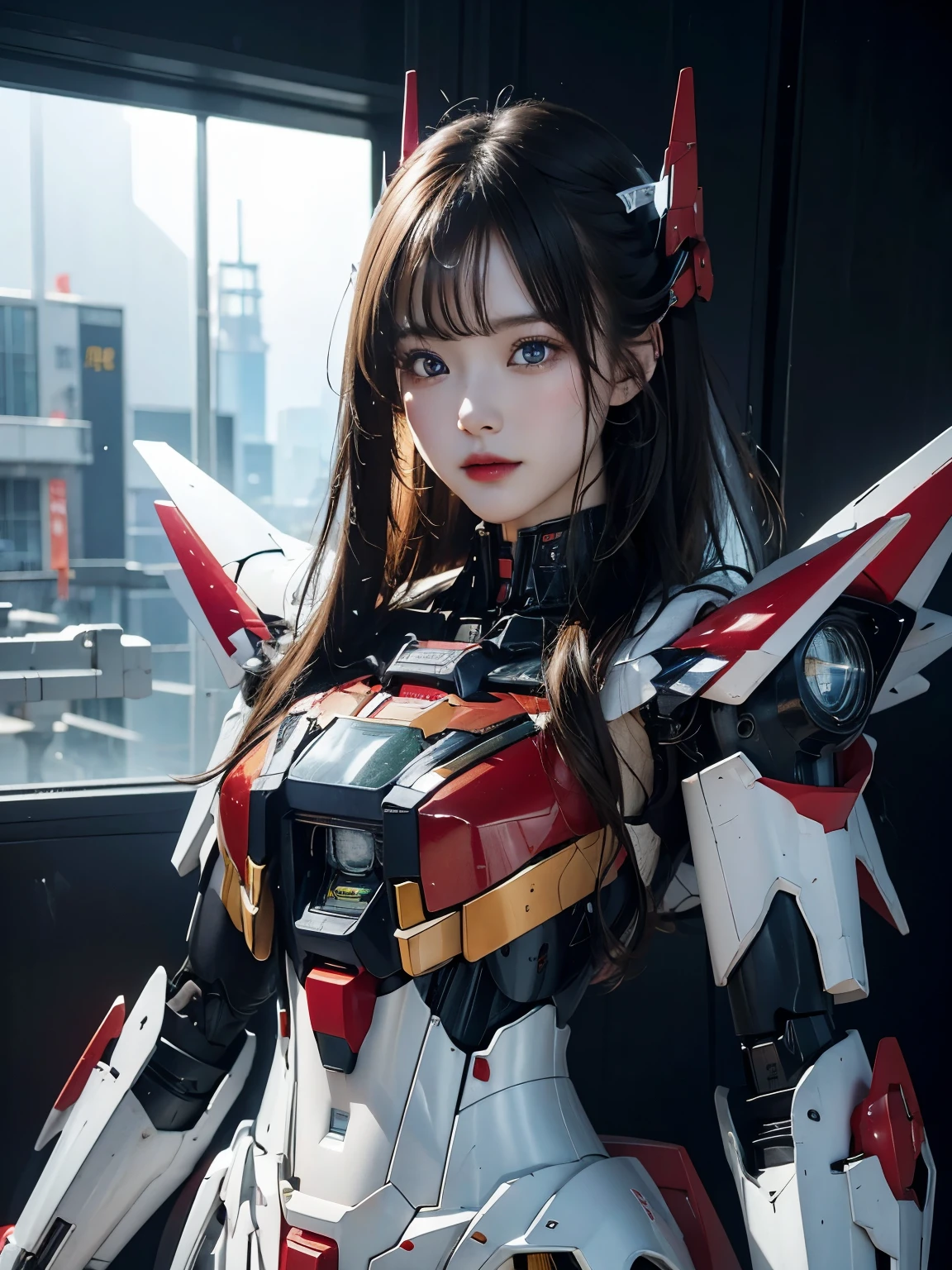 rough skin, Super detailed, advanced details, high quality, 最high quality, High resolution, 1080P, hard disk, beautiful,(gundam),beautifulサイボーグの女性,Mecha cyborg girl,battle mode,Mecha body girl,彼女は未来的なgundamメカを身に着けています,full body shot