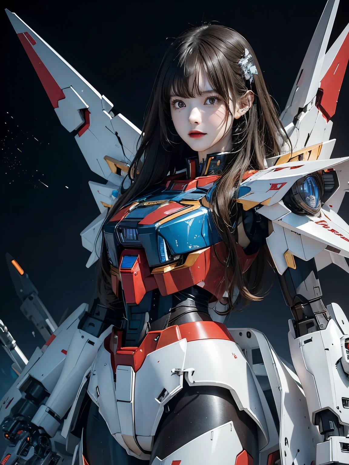 rough skin, Super detailed, advanced details, high quality, 最high quality, High resolution, 1080P, hard disk, beautiful,(gundam),beautifulサイボーグの女性,Mecha cyborg girl,battle mode,Mecha body girl,彼女は未来的なgundamメカを身に着けています,full body shot