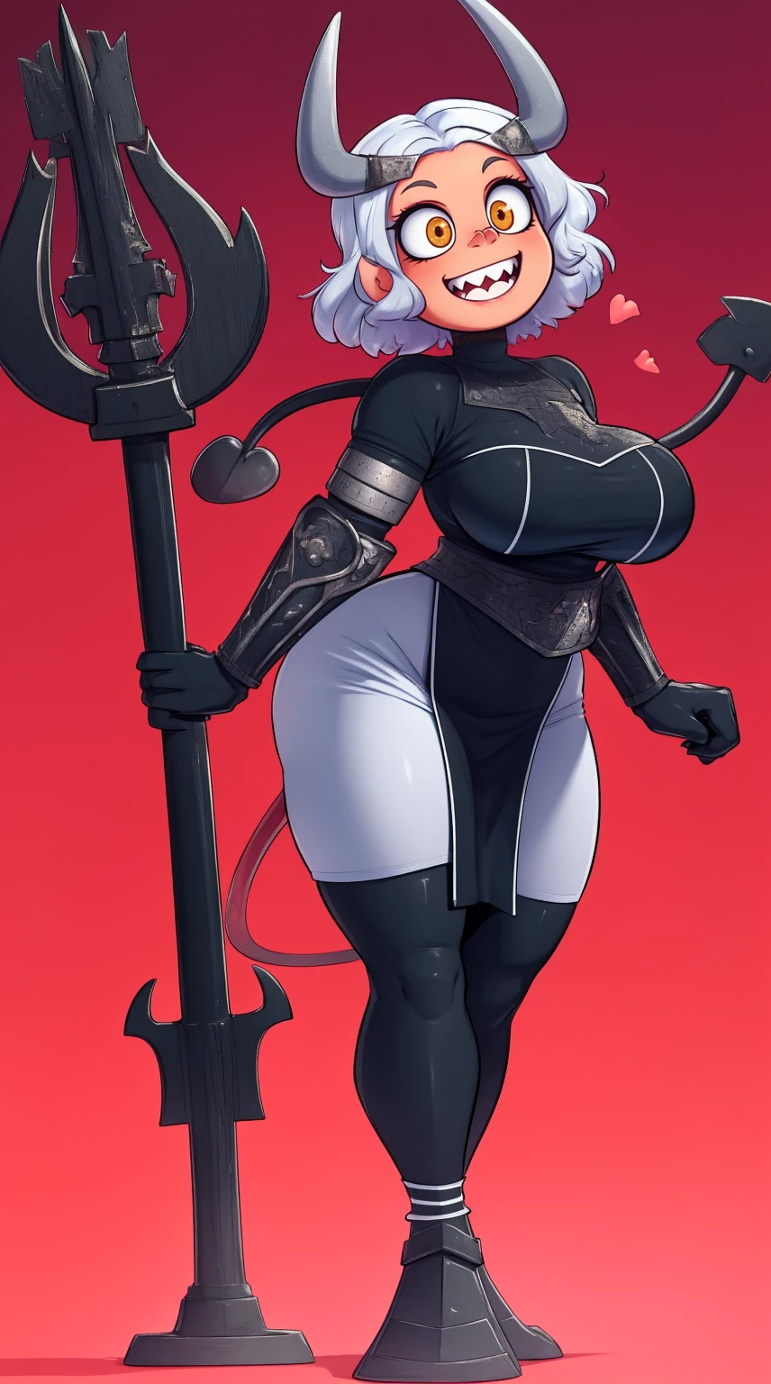 nun, demon girl, walking, , warpriesstes, silver hair, short hair, sacred gauntlets, long ski, cute smile, pure smile, love smile,,veillong skirt, pantyhose, staff holding, armor, gloves, standing, full body,sharpteeth,standing, full body, happy, joyfull
