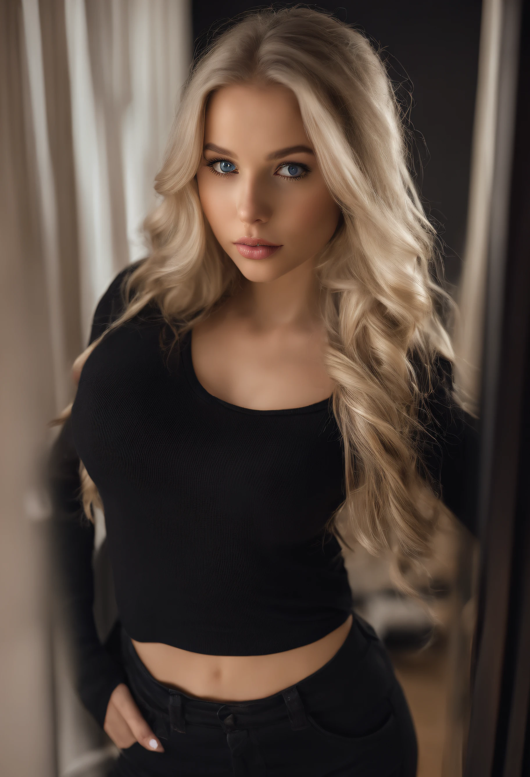 arafed femme pleinement , fille sexy aux yeux bleus, Realistic, Portrait de Sophie Mudd, cheveux blonds et grands yeux, selfie d'une jeune femme, , Violette Myers, sans maquillage, Looking directly at the camera, superbe photo de tout le corps dans le miroir, Selfe (French), buste de grande taille, peau imparfaite, ultra Realistic