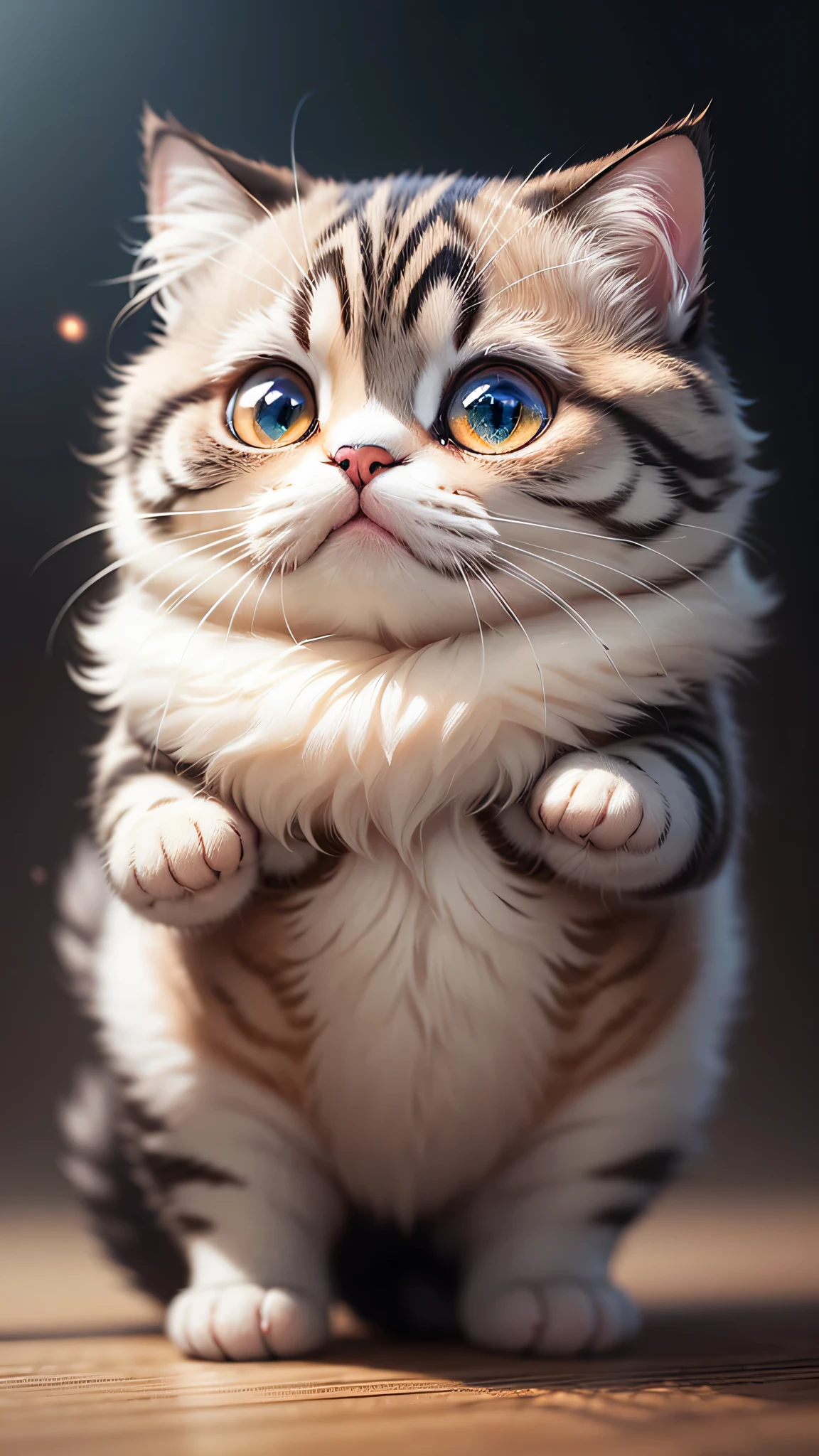 cute little surreal cat、scottish fold、droopy ears、Little、adorable fluffy、cinematic lighting effects、Charming、very cute、fantasy art、Bokeh、digital painting、soft lighting、4K resolution、 photorealistic rendering、very detailed、a realistic masterpiece、professional photography、