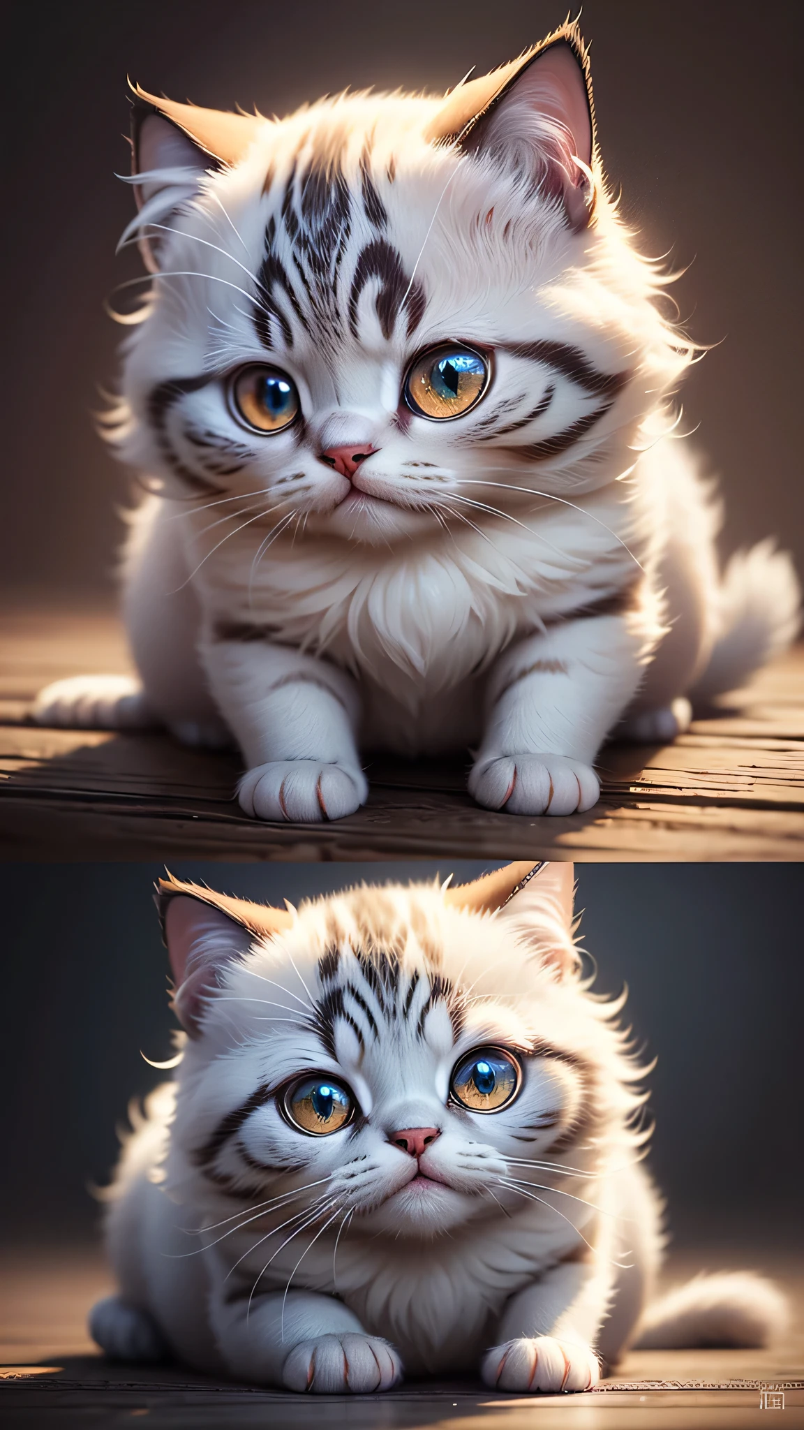 cute little surreal cat、scottish fold、droopy ears、Little、adorable fluffy、cinematic lighting effects、Charming、very cute、fantasy art、Bokeh、digital painting、soft lighting、4K resolution、 photorealistic rendering、very detailed、a realistic masterpiece、professional photography、
