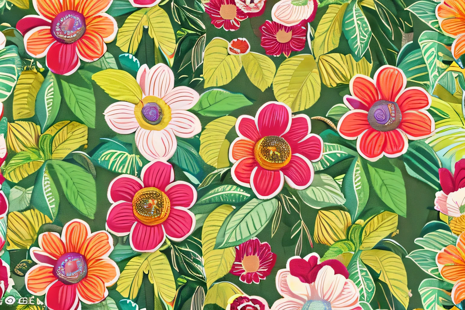 a close up of a pattern of colorful flowers and leaves, floral pattern, seamless pattern design, floral motives, summer color pattern, garden flowers pattern, patchy flowers, floral flowers colorful, designed for cozy aesthetics!, repeat pattern, ornate floral, floral growth, fantasy flowers and leaves, colorful - patterns, stylized flowers, repeating pattern, 6k, 6 k