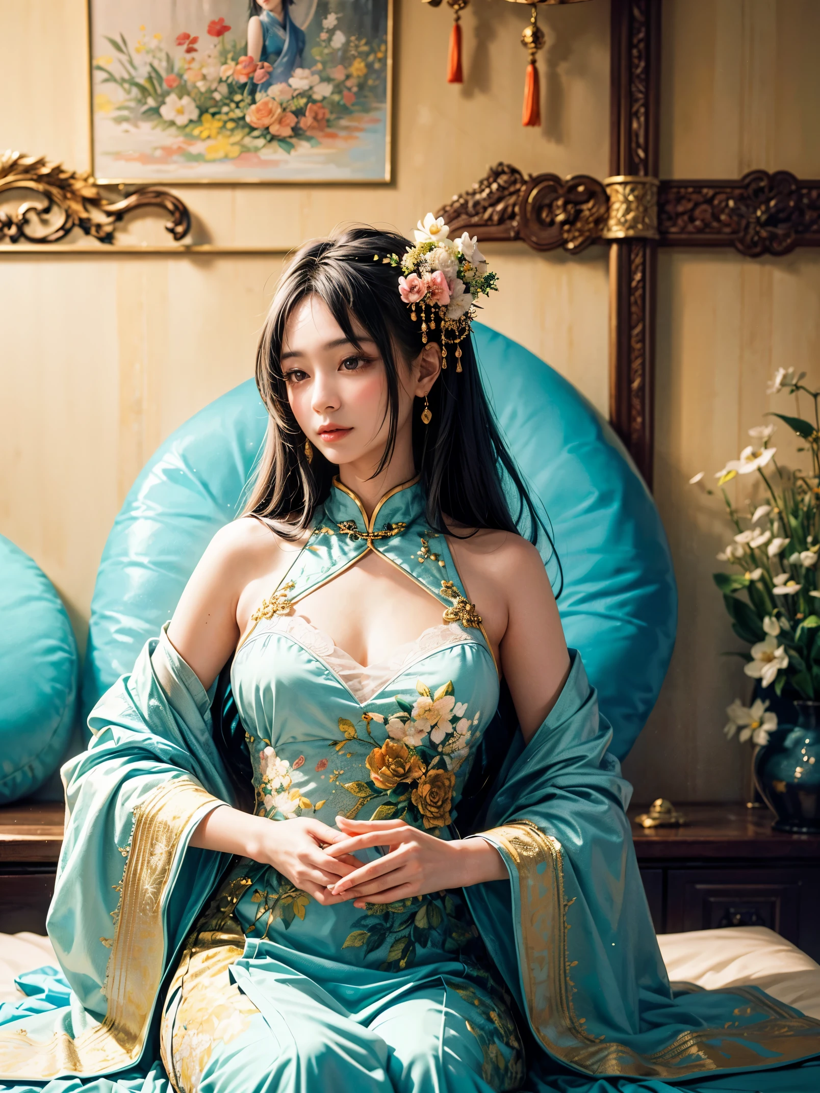 nsfw, 1girl, nude, (masterpiece: 1.4), (8K, realistic, raw photo, best quality: 1.4), skirtlift, strip naked, lying, nipple areola shape clear, beautiful breasts, Chinese girl, beautiful cute face, (real face: 1.4), perfect pussy, beautiful hairstyle, realistic blue eyes, beautiful detail eyes, (real skin: 1.3), beautiful skin, attractive, ultra high resolution, ultra realistic, cinematic lighting, black colored hair, long hair, twin ponytails, blue ribbons, ancient china, eastern fantasy, bedroom with lanterns, after sex