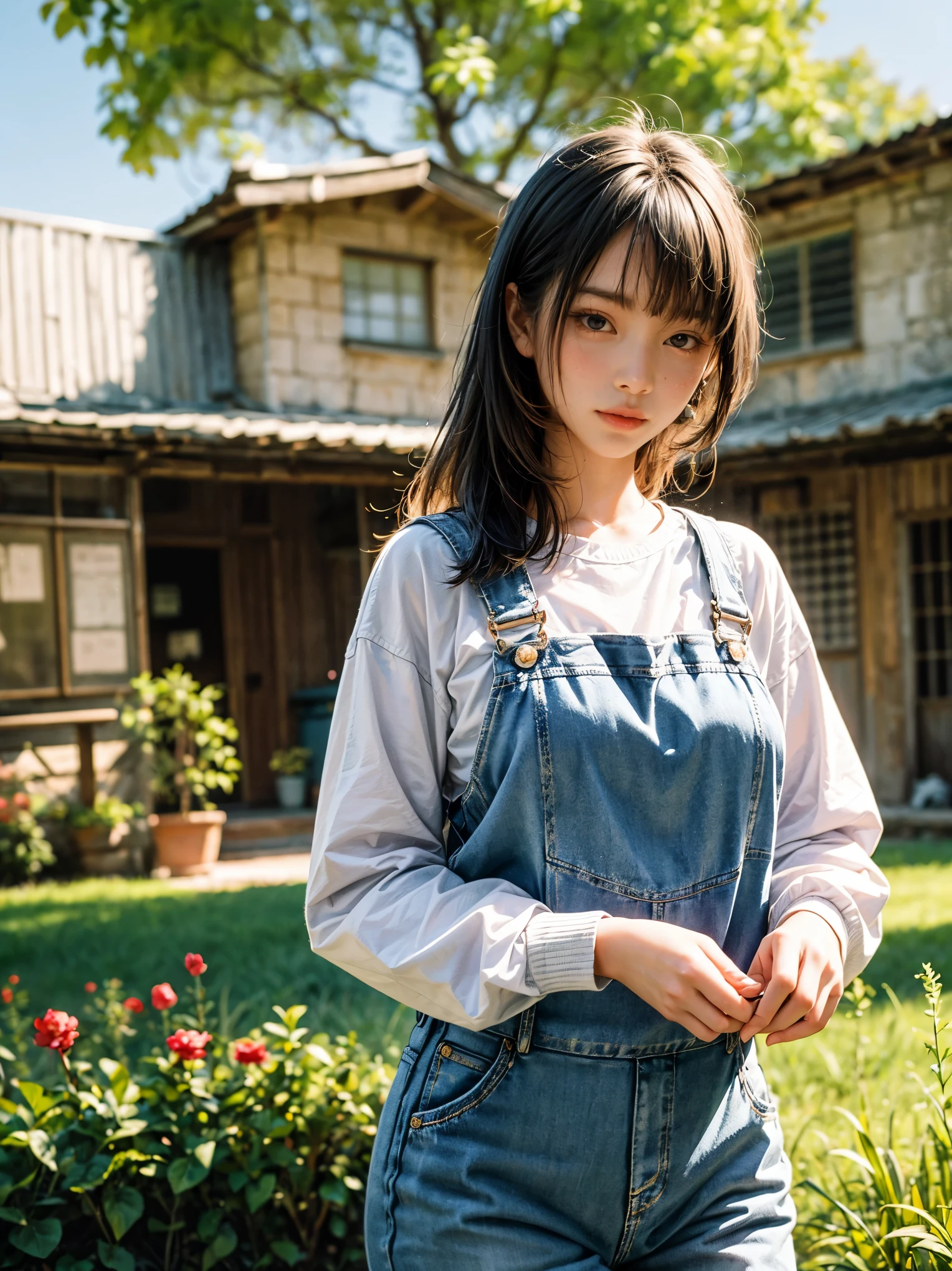 Imaginative thoughts on your dream girlfriend、Warm depiction,Envisioned as a dream lover and lifelong partner。She embodies the simplicity of Chinese rural girls、Industrious,Integrated with wisdom、Beautiful and hard-working character。This artistic depiction shows her in a rural setting,Exuding sweetness、Romantic atmosphere。((She wears simple denim overalls and a white shirt)),Reflecting her humble origins and down-to-earth character。Her facial features are gentle and beautiful,The expression is kind、Tempting。The background is a picturesque rural landscape,Rolling hills、Fields and traditional country houses,Adds a sweet rustic romantic charm。The overall style blends realism and idealized rural beauty,embodies the dreamlike、The Essence of a Cute Country Girl, (floral watercolor painting:1.5),(Super high saturation, bright and vivid colors:1.5), (nsfw), (Look at the audience head-on:1.5)