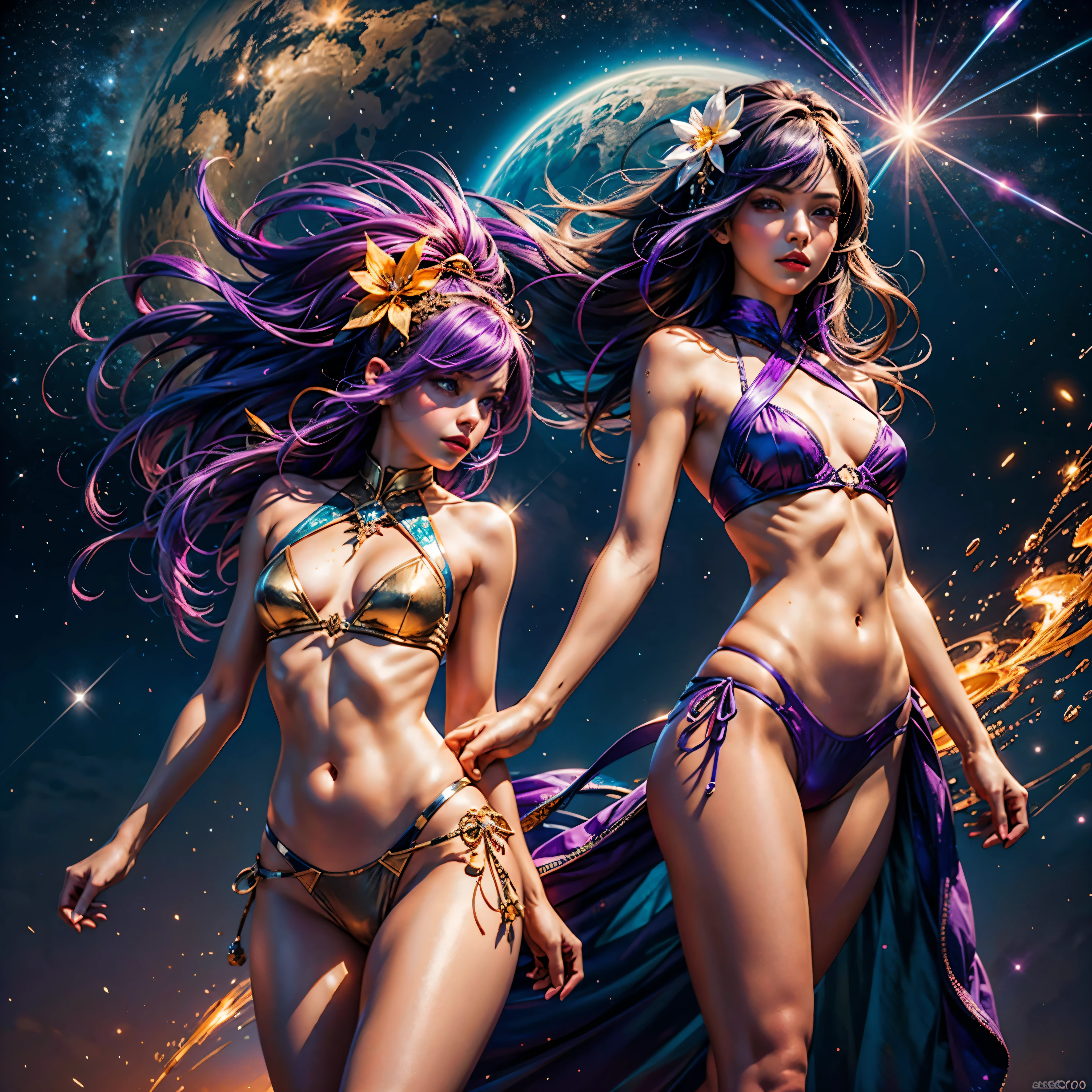 epic Nebulae stunning nebula vibrant hues ethereal interstellar sparks curiosity birth evolution stars Sun hyper starry_sky spacious SunShine panoramic sunset ultra sunrise ((Cinematic light, Best quality, Masterpiece :1.3)), 1girl, Beautiful woman with thin abs :1.4, (purple hair, small breasts :1.3), rope panties, bra :1.2, hopefully falling, seductive open lips, urban, ultra-detailed face, detailed eyes, double eyelidwork, best quality, Neeko, hair ornaments, hair flower, body paint, calango tail, trying to be sexy,((golden outfits fashion suit)), showing sweaty armpits, steamy, sexual teasing, ((standing split)), fight position, hands shining purple, see-through bikini, deep path Equirectangular_360 street UnrealEngine5 Ultra Masterpiece Cinematic_sunlight ultra Pro_Photo-realistic optimal ultra_high-quality opengl-shaders ultra_high-details accurate reflex ultra_high-resolution perfection volumetric lightning improved Octane_rendues ultra_high-definition UHD XT3 DSLR HDR 3dcg shadow analogiques extatiques symmetrical dazzling Will-o'-the-wisp global luminescence plasma hearth incandescente reflection varied multi etc. --s 1000 --c 20 --q 20 --chaos 100