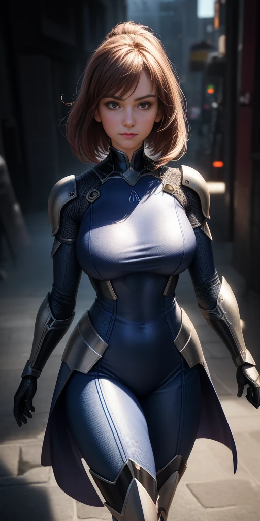 majestic, 25 year old girl, Invisible armor dress, big breasts:1.3, Cyberprep, Amigurumi, portrait, realistic face, photorealistic face, zbrush rendering, motion blur, interactive, Clean colors, Dream nucleus, Flashlight lighting, Realistic dramatic lighting, Highly detailed environment, quality, Redshift rendering, 8K, intense gaze, Walk towards the camera