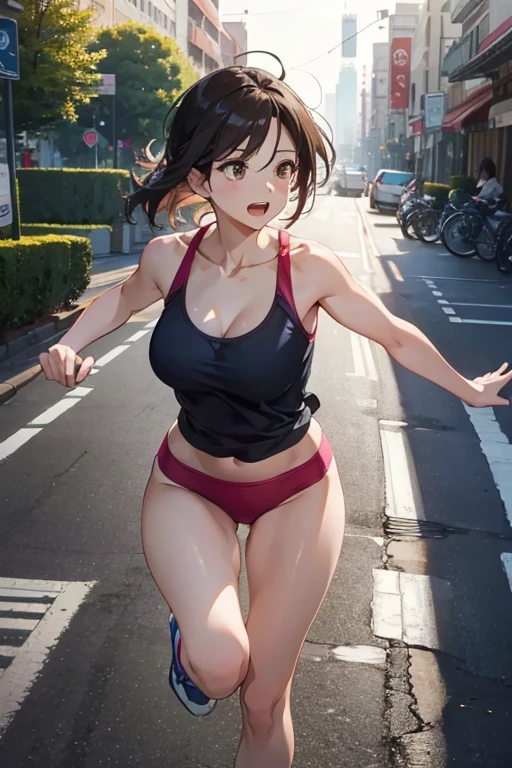 Beautiful mature woman running with all her might、close your mouth、beautiful girl
